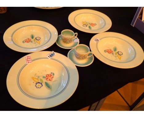 Four Susie Cooper bowls coffee cups and saucers