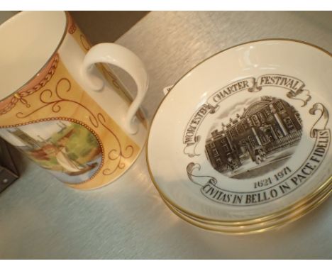 Set of three Royal Worcester pin dishes and a mug