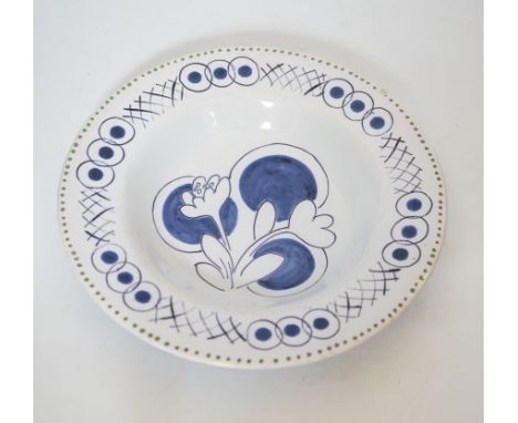 Vanessa Bell design blue and white soup dish,’ produced in Bizarre by Clarice Cliff, Wilkinson Ltd England, First Edition’, s