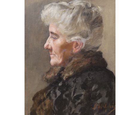 J. McGlais, oil on board, Portrait of an elderly lady, signed, 33 x 26cm