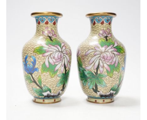 A pair of Chinese cloisonné enamel vases, 13cm