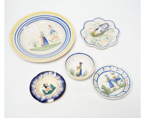 A group of Quimper pottery and a Quimper Pottery book by Angela Meadows