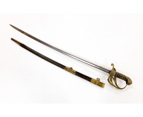 A William IV infantry officer’s sword, in a leather scabbard, blade 72.5cm