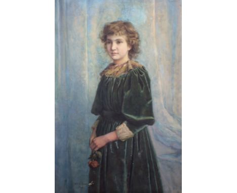William E. Evans (d.1909), oil on board, Portrait of a girl holding a rose, signed and dated 1889, 75 x 49cm