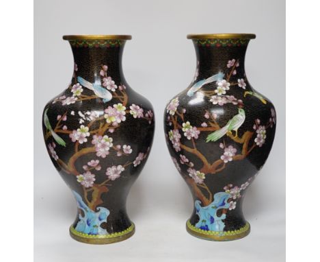 A pair of large Chinese cloisonné enamel vases, 39cm