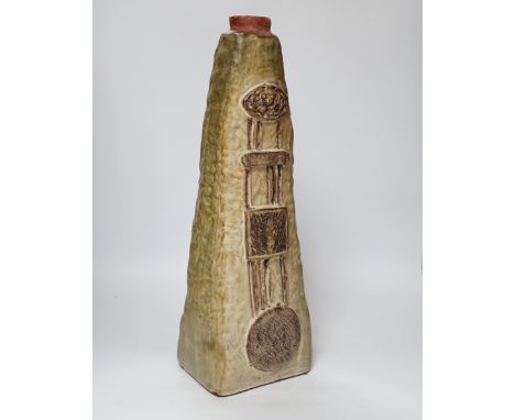 A Troika type terracotta lamp stem, 47cm high