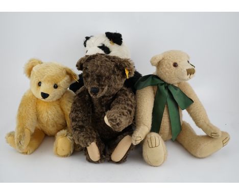 A Steiff Panda yellow tag, a Steiff bear yellow tag, an artist bear and a Steiff orange tag bear (4)