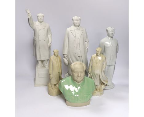 Six 20th century Chinese porcelain figures of Mao Zedong, largest 35cm high First image, back row, left to right - 1) two sma