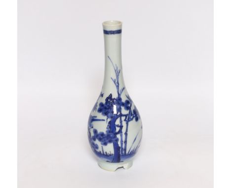 A Chinese blue and white bottle vase, Kangxi period, 22cm Shallow chip to glaze and a series of light scratches to one point 
