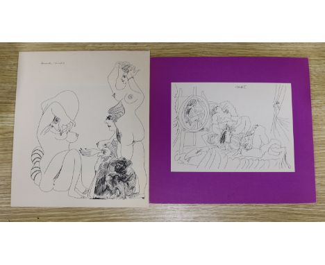 After Pablo Picasso (Spanish, 1881-1973), two erotic prints from Avant Garde Magazine, America, largest 26 x 22cm, unframed