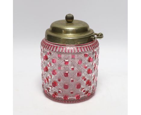 A Victorian cut clear and ruby glass biscuit barrel, 17cm