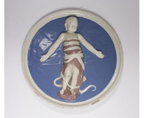 A 20th century Cantagalli Firenze circular wall plaque in Della Robbia style, 32cm