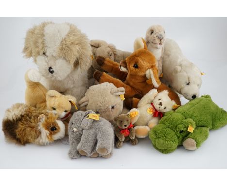 Ten assorted Steiff yellow tag animals, two yellow tag bears, together with Steiff catalogues