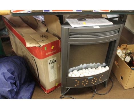 A BI-FLAME ELECTRIC CORNER STOVE TOGETHER WITH A BOXED PANEL CONVECTOR HEATER  