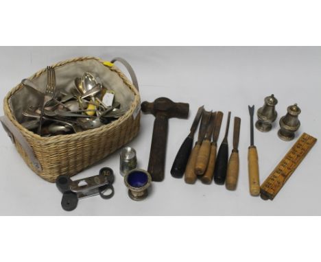 A BASKET OF TOOLS AND COLLECTABLES 
