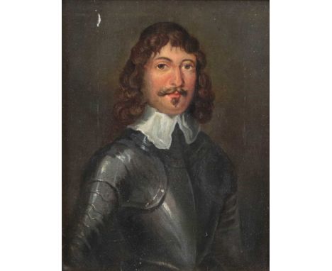 Manner of William Dobson (1611-1646)Portrait of a man in wearing armour, half lengthOil on canvas, 21cm by 16cm