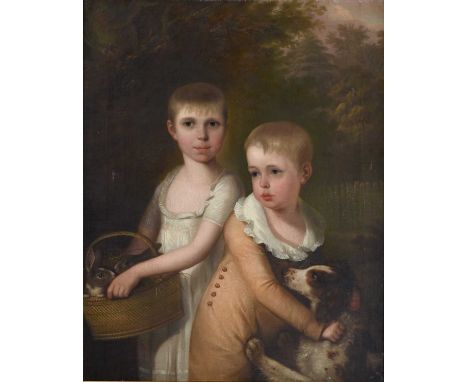 Circle of Mason Chamberlain RA (1727-1787)"James and Eleanor, Children of James Edge", Portrait of two young children, three-