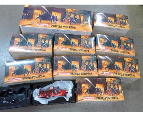 Ten Matchbox Models of Yesteryear Fire Engine Series Model Vehicles, boxed