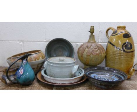 A collection of studio pottery including a Bernhard Rook lamp base, (11)