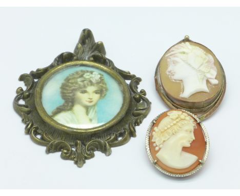 Two cameos and a small plaque with portrait