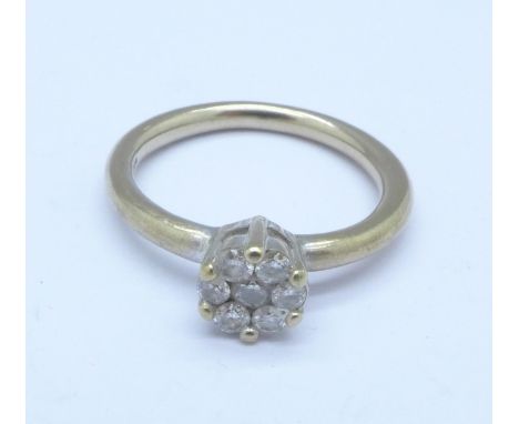 A 9ct gold and diamond cluster ring, 3g, K