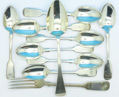 A set of six Victorian silver spoons, three other silver spoons and a fork (spoons 166g)