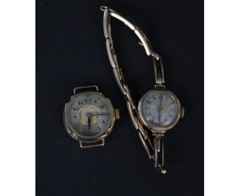 Two 9ct gold cased lady's wristwatches, one on 9ct gold strap