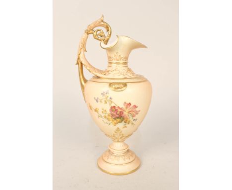 A Royal Worcester blush ivory floral painted ewer, style 1309, 1903, height 10"