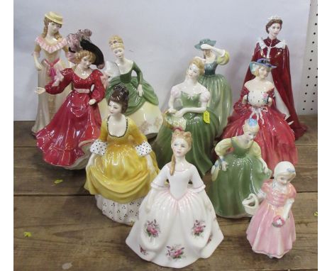 Ten Royal Doulton figures, together with a Royal Worcester figure