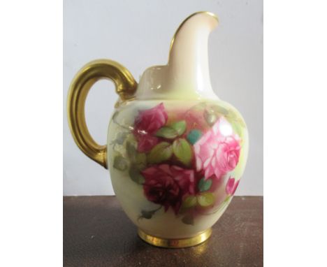 A Royal Worcester flat back jug, decorated with roses Fildes, height 5.25ins
