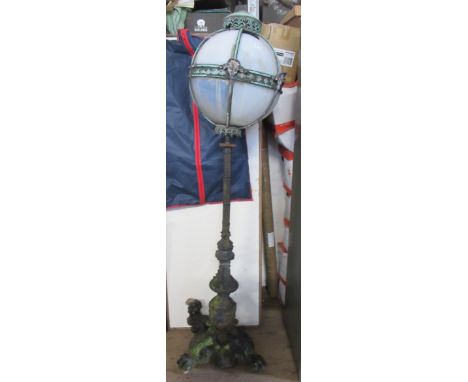A metal&nbsp; garden lamp post, with ball shade, height 71ins