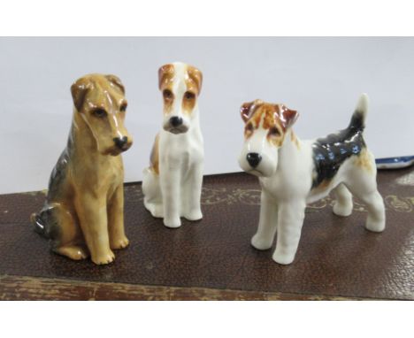 Three Royal Worcester models of dogs, to include a standing Wire Haired Terrier, and two seated terriers, all modelled by Dor