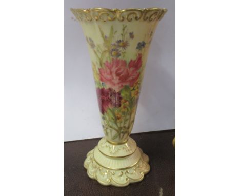 A Royal Worcester blush ivory vase, decorated with flowers, height 8ins