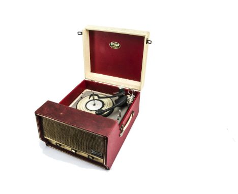 Record Player, Dansette record player red/cream Conquest Auto, needs clean - untested 