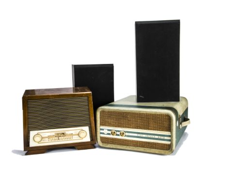 Record player/Radio/Speakers, Philips Disc Jockey Auto record player green (reasonable condition for age), a McCarthy Reflex 