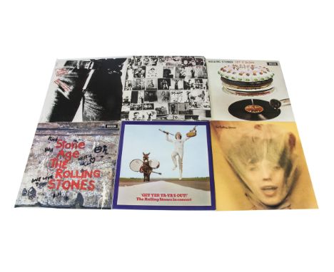 The Rolling Stones LPs, seven albums - mainly from the 1970s comprising Exile On Main Street, Stone Age, Let It Bleed, Sticky