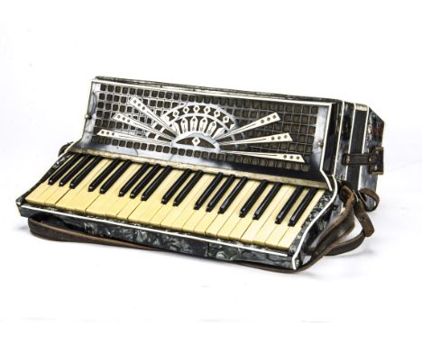Accordion, a Castelfidardo Crucianelli III in case with belt- in working order with all buttons - some rust to metal parts on