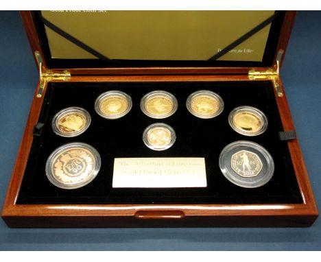 The Royal Mint 2016 UK Gold Proof Coin Set, denominations, five pounds, two pounds - The Army, two pounds Shakespeare x 3, tw