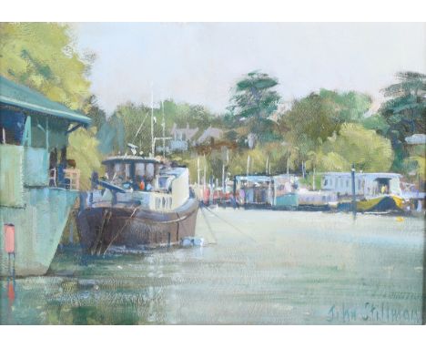 John Stillman - 'Spring Light, Isleworth', oil on board, signed recto, titled and dated 2010 to artist's label verso, 17cm x 