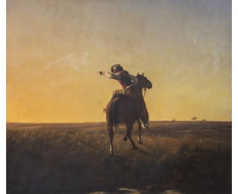 Juan Manuel Blanes - A Gaucho on Horseback in a Uruguayan Prairie Landscape, 19th century oil on canvas, signed with initials