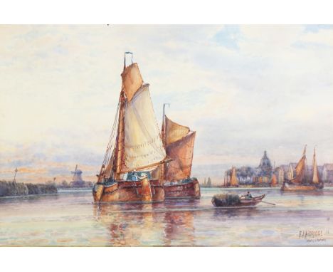 Frederick James Aldridge - 'Evening at Dordrecht', 20th century watercolour, signed, titled and dated '22 recto, 36cm x 54cm,