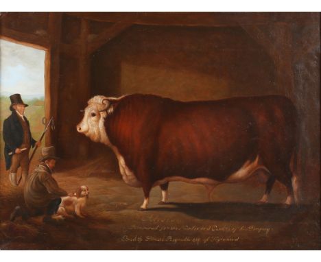 Edmund Bristow - 'Abraham' (Prize Hereford Bull), 19th century oil on canvas, signed and titled recto, wax seal verso, 28.5cm
