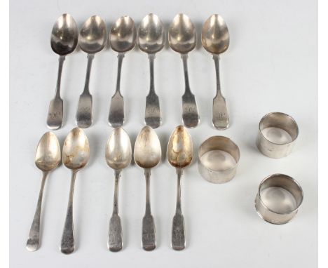 A matched set of six Victorian silver Fiddle pattern dessert spoons, London 1852 and 1862, a set of three silver Fiddle patte