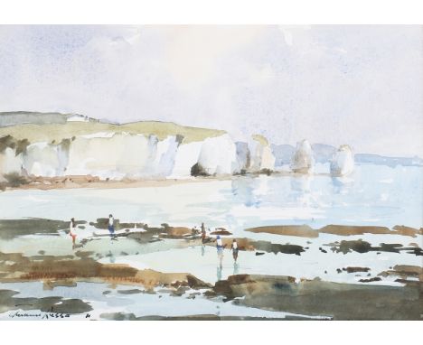 Edward Wesson - 'Freshwater Bay, Isle of Wight', 20th century watercolour, signed recto, titled verso, 24.5cm x 35cm, within 