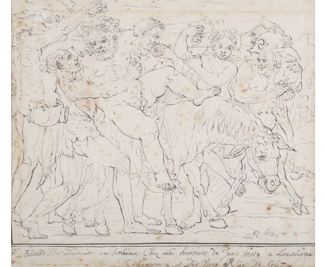 François Boitard - Bacchanalian Scene, late 17th/early 18th century pen with ink on laid paper, signed and inscribed, 19.5cm 