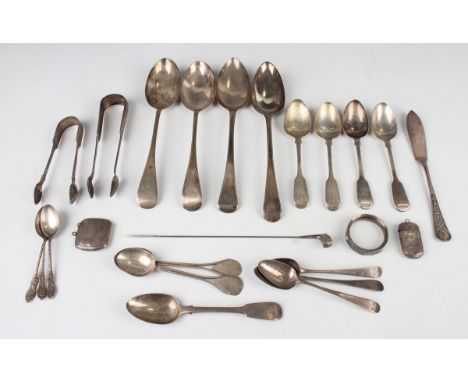 A group of silver cutlery, including four Old English pattern tablespoons, a set of four Fiddle pattern teaspoons, London 183