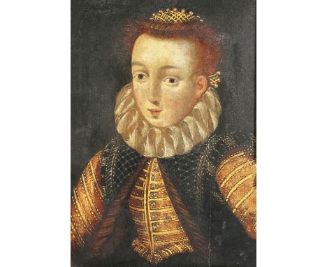 Circle or Follower of Francois Clouet - Half Length Portrait of a Child, 17th/18th century oil on oak panel, partial Christie