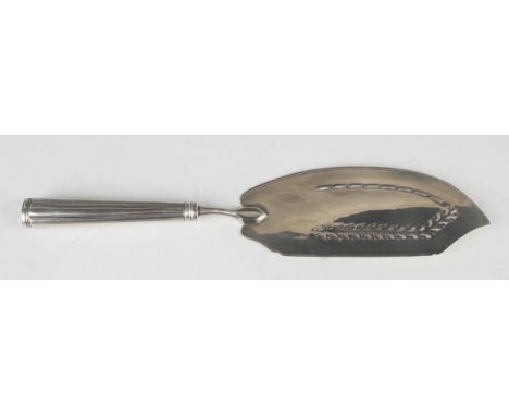 A George III silver fish slice with pierced blade and tapered handle, London 1801 by Solomon Hougham, length 29.9cm.Buyer’s P