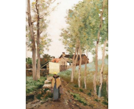 Jean-Charles Cazin - Landscape with Figure on a Country Lane, 19th century oil on panel, signed, inscribed and dated '93 to l