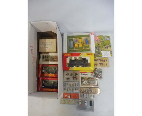 N-gauge railways accessories, a boxed Hornby tank engine, rolling stock etc. 